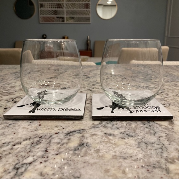 Witch Please! Go Smudge Yourself -  Set of 2 Black & White Witch Coasters - Picture 2 of 5